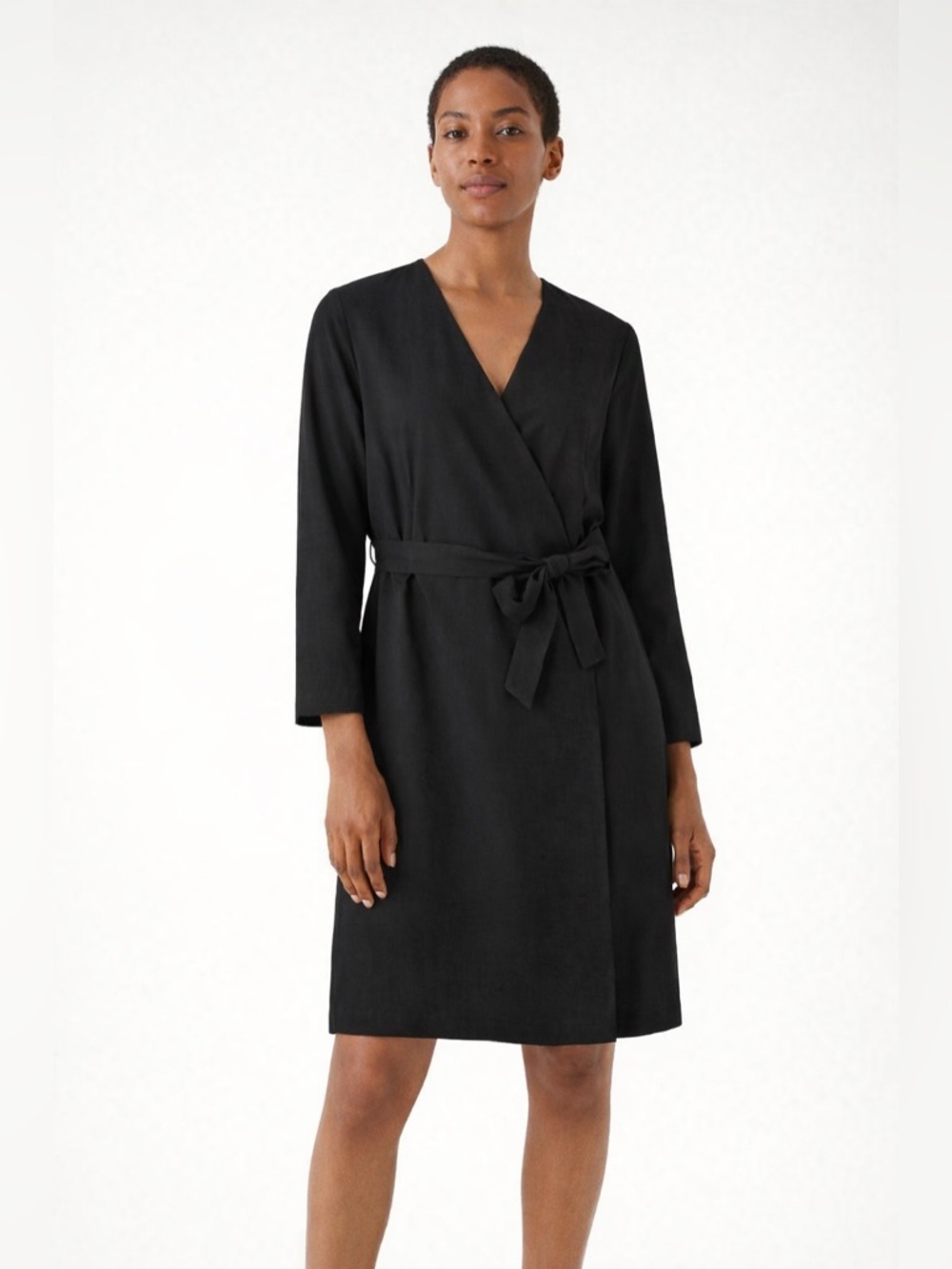 COS Black Crepe Wrap Dress Long Sleeve Tie Waist Minimalist Size US 8 EU 38